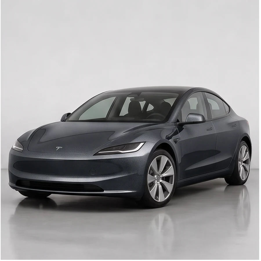 Tesla Model 3 exterior in Stealth Grey, Front three-quarter
