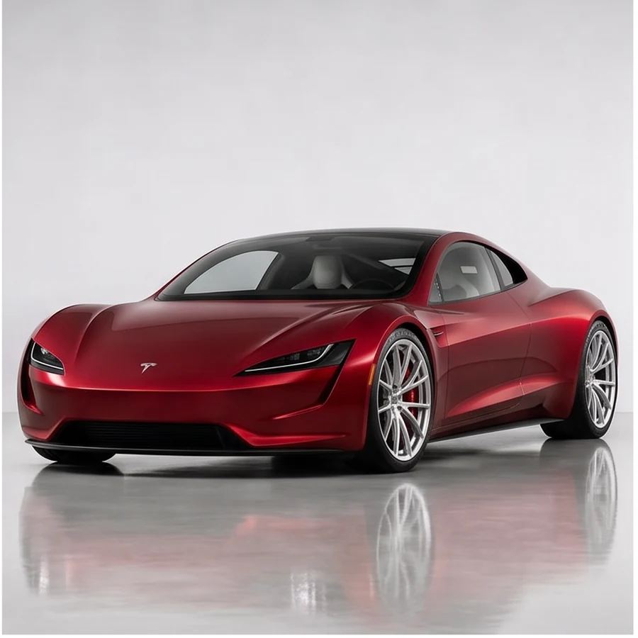 Tesla Roadster exterior in Signature Red, Front three-quarter